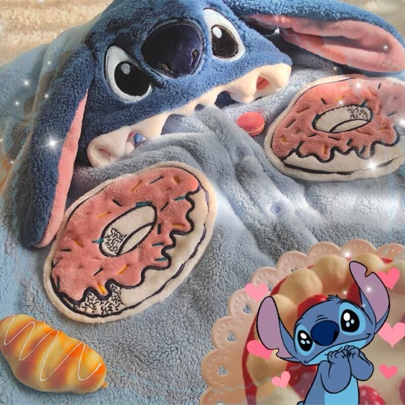 ❤️❤️ Bộ Đồ Ngủ Lông Cừu San Hô Dày Dáng Dài In Hoạt Hình Stitch Dễ Thương Thời Trang Mùa Đông Cho Nam Và Nữ