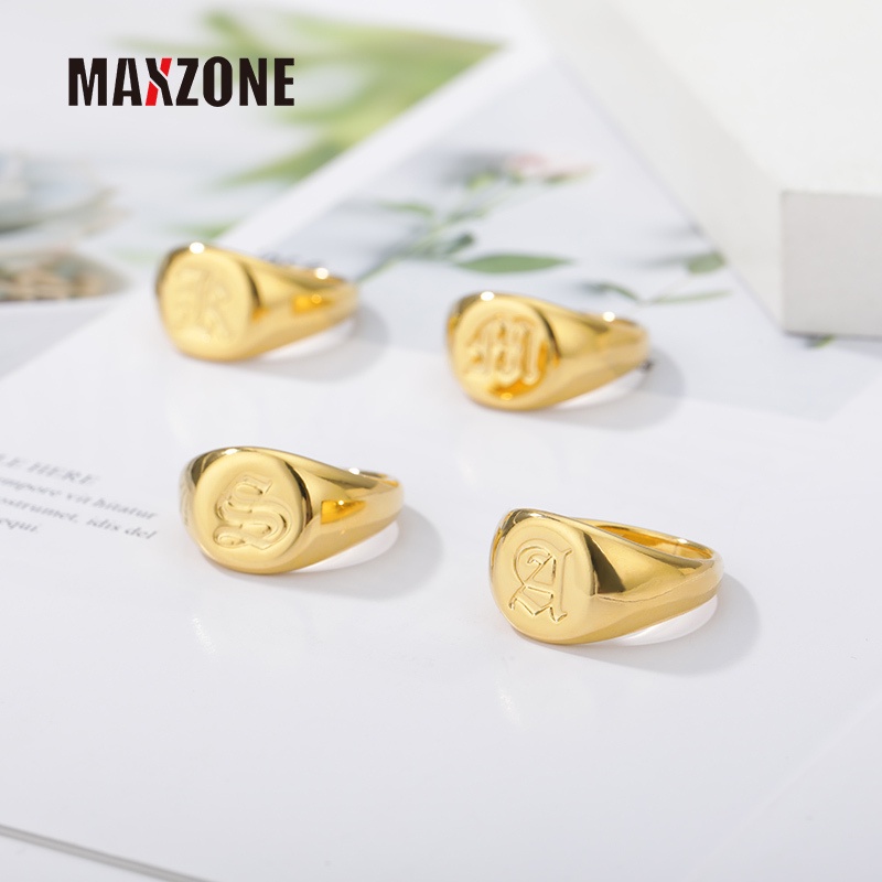 Nhẫn Khắc Chữ Cái A-Z Màu Vàng Kim Bằng Thép Không Gỉ 2022 Cho Nam Nữ