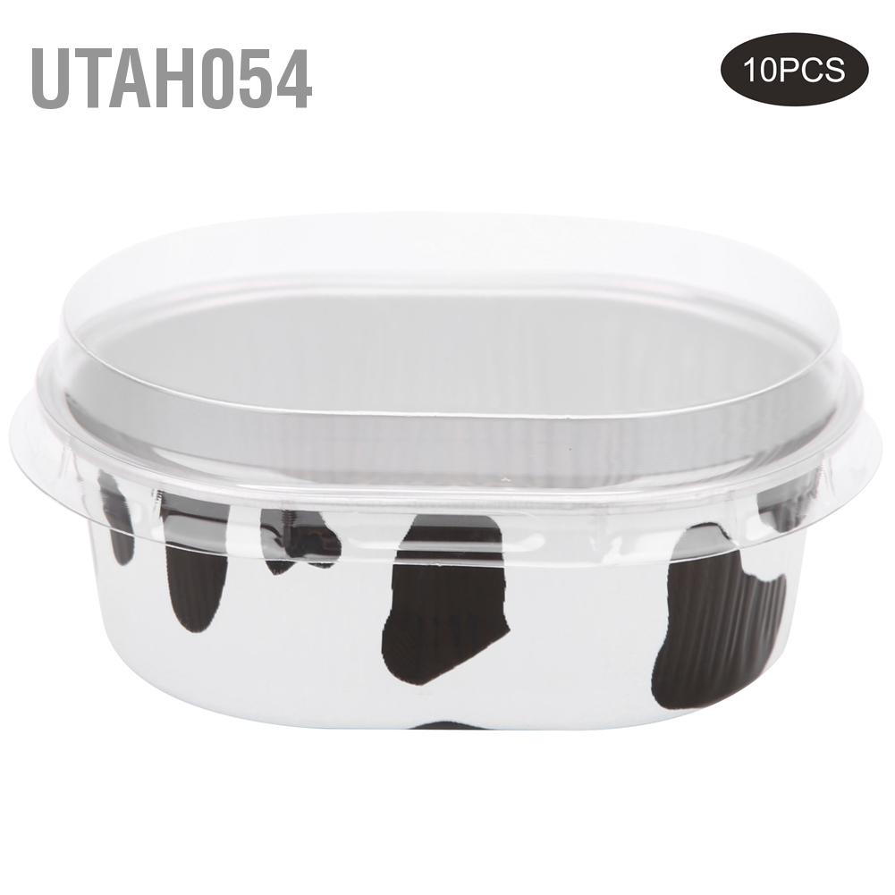 Utah054 10Pcs Disposable Oval&amp;#8209;Shaped Aluminum Foil Cake Baking Cup Mold with Lid Kitchen Accessory