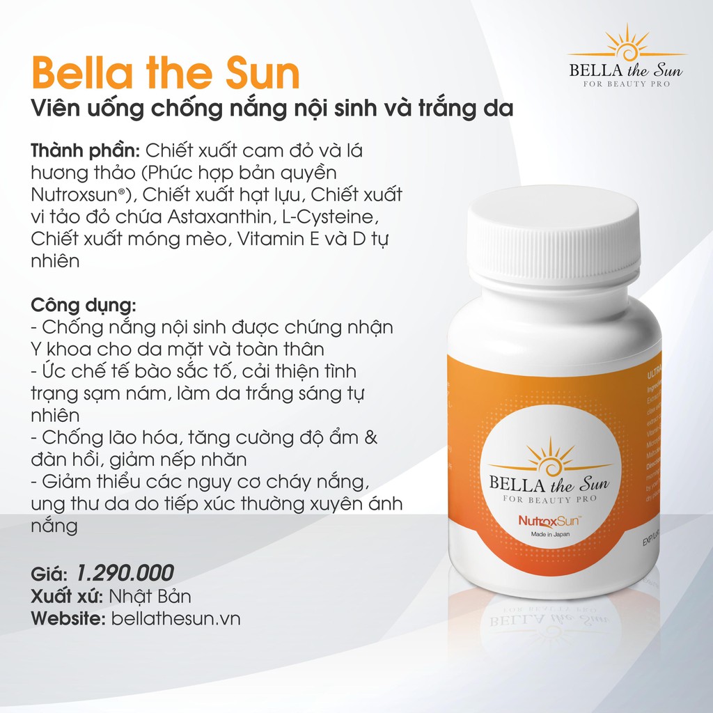 [Hàng chính hãng] Viên Uống Chống Nắng Nội Sinh Và Trắng Da Bella The Sun Nhật Bản Hộp 30 viên