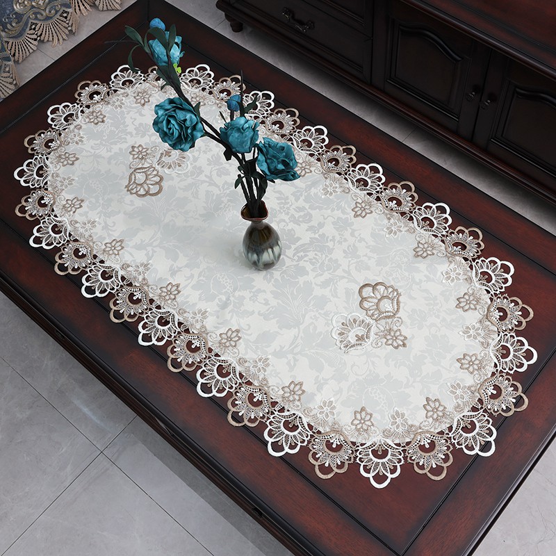 [High quality]Chinese style coffee table mat table mat oval coffee table tablecloth fabric living room lace modern minimalist net red table cloth