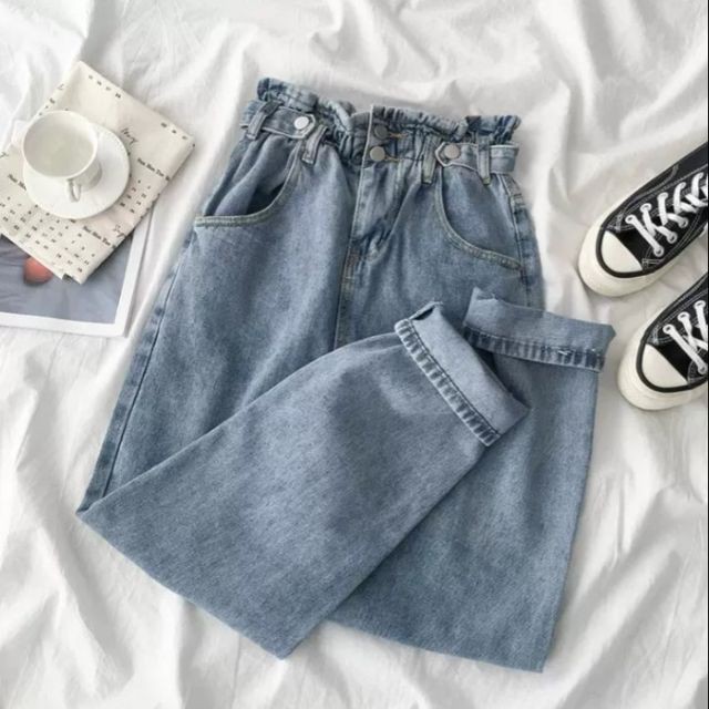 Quần jeans ống suông ulzzang cạp chun - Có ảnh thật
