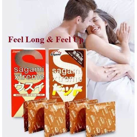 Bao Cao Su SAGAMI Feel Long - Nhật Bản, Siêu mỏng - Gân Gai - Kéo Dài Thời Gian - hộp 10 cái