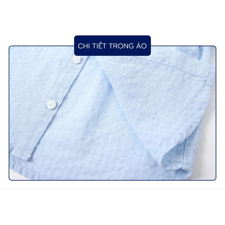 Áo sơ mi cổ tàu cho bé WELLKIDS áo sơ mi cộc tay họa tiết hoạt hình chất cotton hàng xuất Âu Mỹ