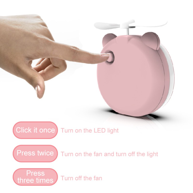 Quạt đèn LED mini có gương trang điểm vòng đèn LED cổng sạc USB thiết kế hình lợn nhỏ gọn đáng yêu