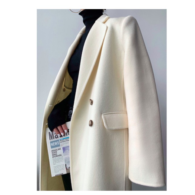 Áo khoác cashmere cao cấp hai mặt màu trắng dáng dài sang trọng phong cách châu âu trẻ trung. hàng quảng châu KCC807
