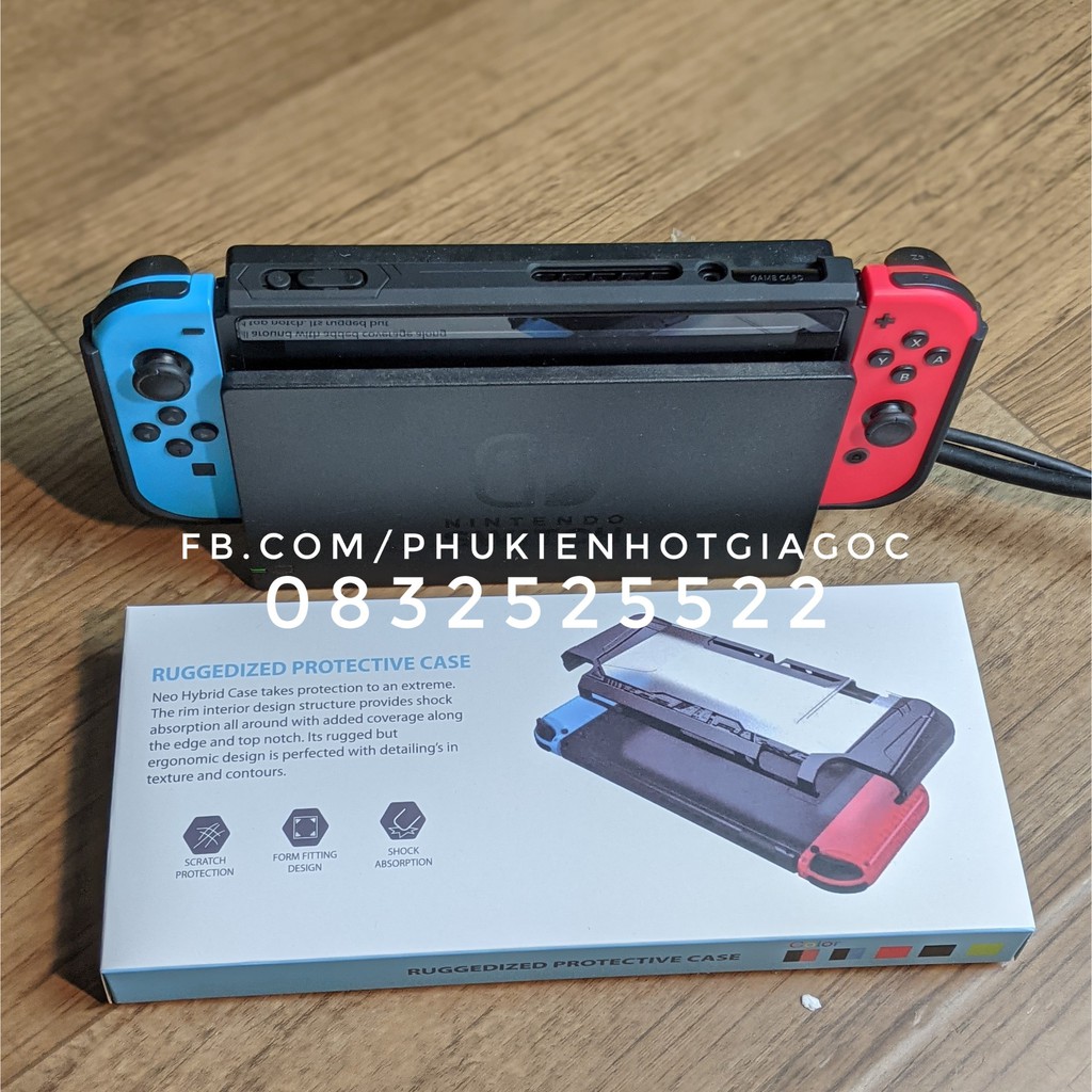 Ốp lưng chống sốc bảo vệ TPU, case gắn được vào dock cho Nintendo Switch ver 1 / ver 2 kèm kính cường lực, bọc núm