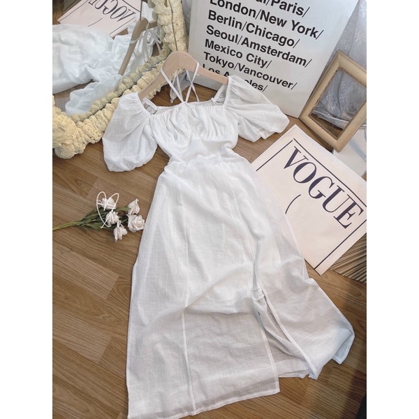 ĐẦM MIDI TRẮNG MOCKING LƯNG