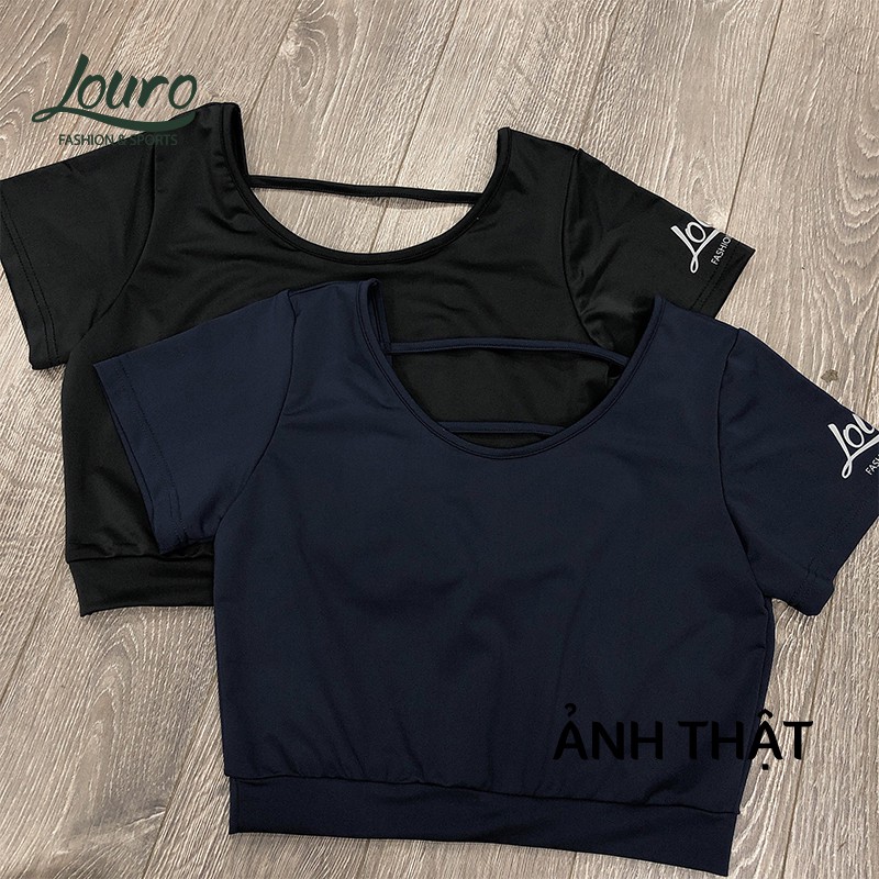 Áo croptop body Louro LA80, kiểu áo croptop tập gym dùng tập thể thao, gym, yoga, zumba, chất liệu siêu co giãn