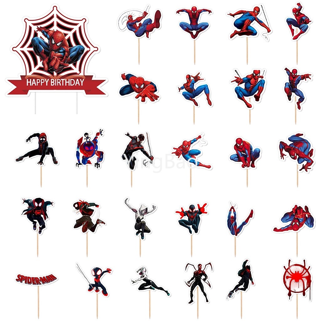 1 Bộ Phụ Kiện Trang Trí Bánh Kem Hình Người Nhện