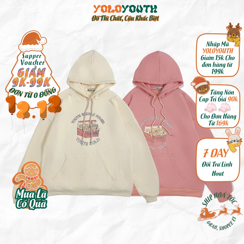 Áo khoác Hoodie ☃️ YOUTH YOLO ☃️ nỉ bông dày dặn Unisex nam nữ oversize form rộng Ulzzang Streetwear thu đông Hàn Quốc