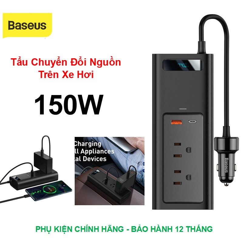 Bộ Tẩu Sạc Chuyển Đổi Nguồn Điện Trên Xe Hơi 150W 12V-120V CRNBQ , Chính hãng bảo hành 12 tháng