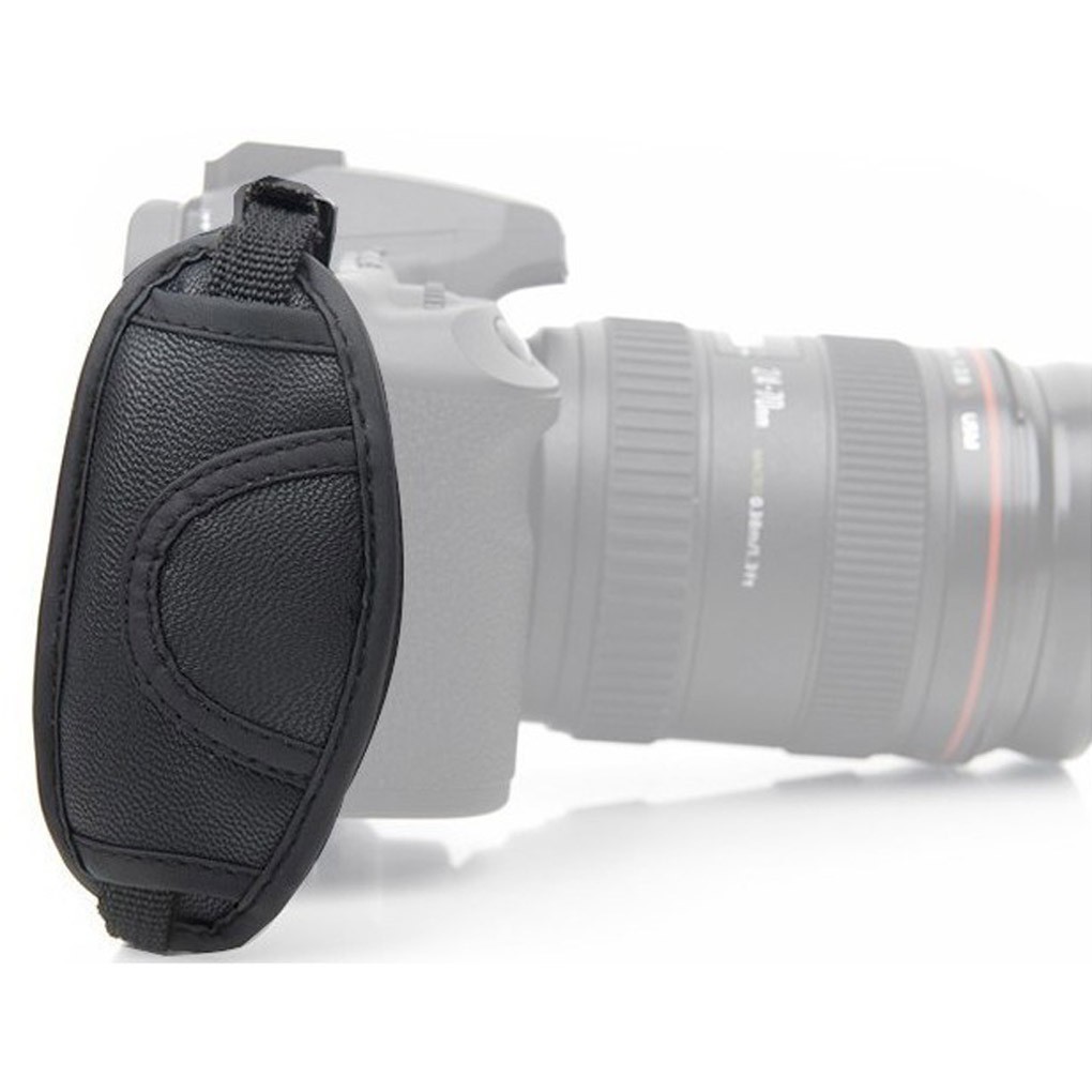 dây da đeo tay giữ máy ảnh DSLR Nikon Canon (đen)