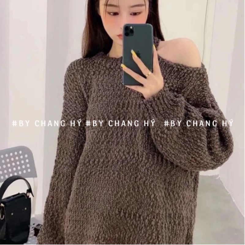 Áo len hạt gạo trễ vai hàng QC🖤 | BigBuy360 - bigbuy360.vn