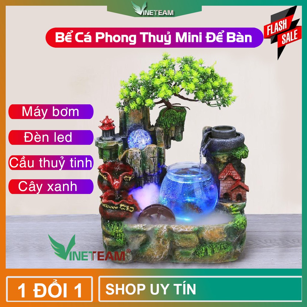 Thác nước phong thuỷ ,Tiểu cảnh mini non bộ bể cá phong thủy để bàn size lớn mẫu mới 2021 -dc4412