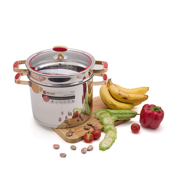 Nồi Hấp Inox 304 Elmich Red Velvet, Nhập Khẩu: C.H Séc. Size: 24cm-Model-El5585/ Size 28cm-Model-EL0979