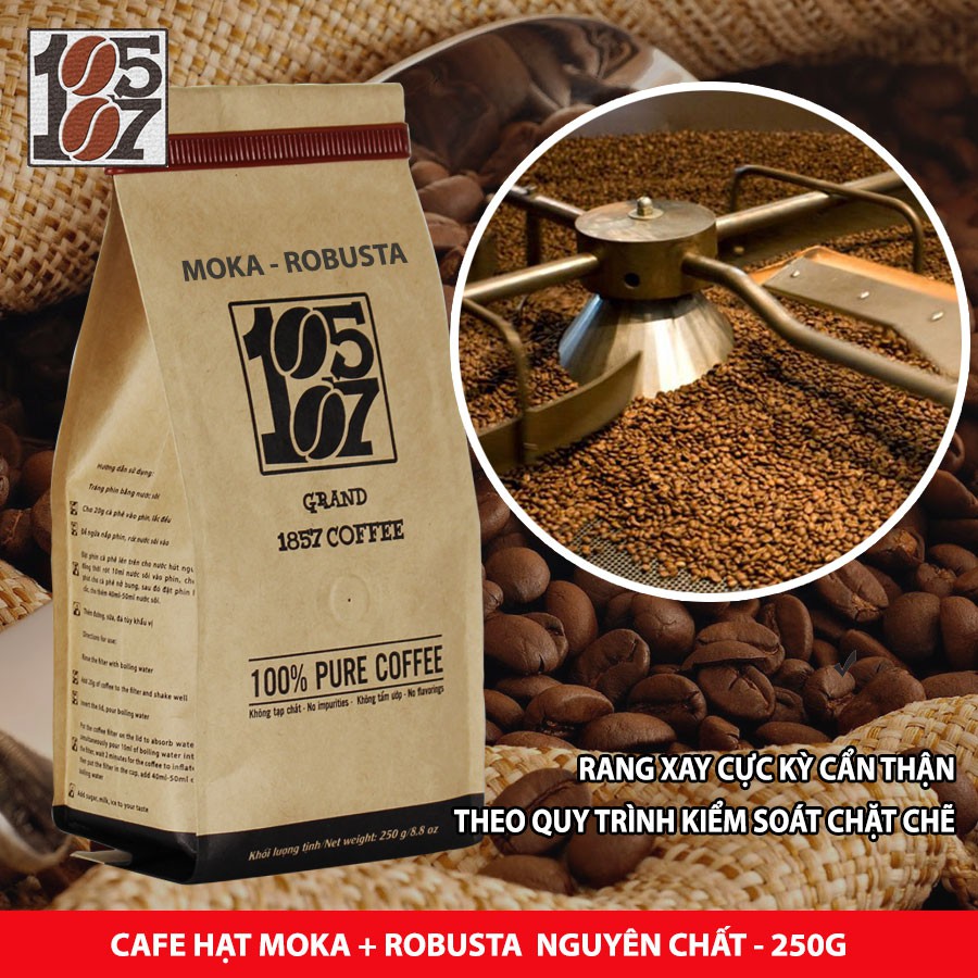 1KG Cà phê Hạt Moka-Robusta thượng hạng ❤️️ FREESHIP ❤️nguyên chất không pha trộn tẩm ướp hương liệu - grand 1857 coffee | BigBuy360 - bigbuy360.vn