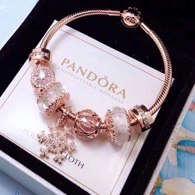 Vòng Tay pandora_sliver Đính Hoa Tuyết Vàng Hồng Thời Trang 2020 s925