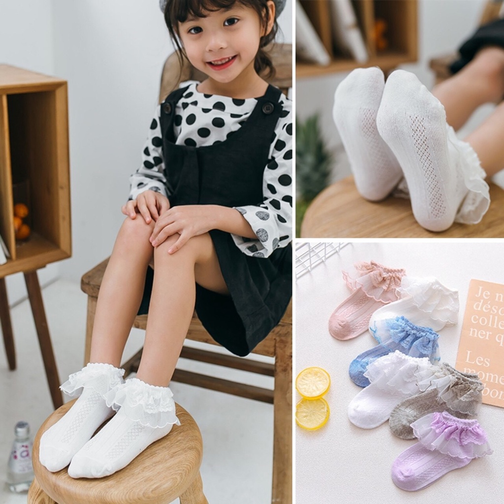 Tất cho bé - Tất cotton cổ phối ren co giãn, mềm mại xinh xắn, đáng yêu cho bé gái từ 0 - 7 tuổi.