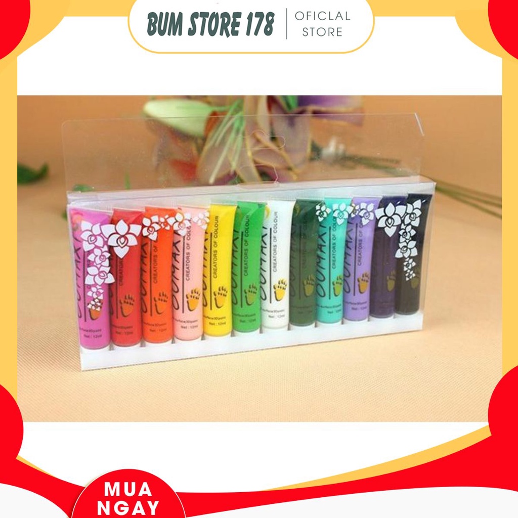 Combo 12 tuýp bột màu vẽ móng Oumaxi 12ml/tuýp