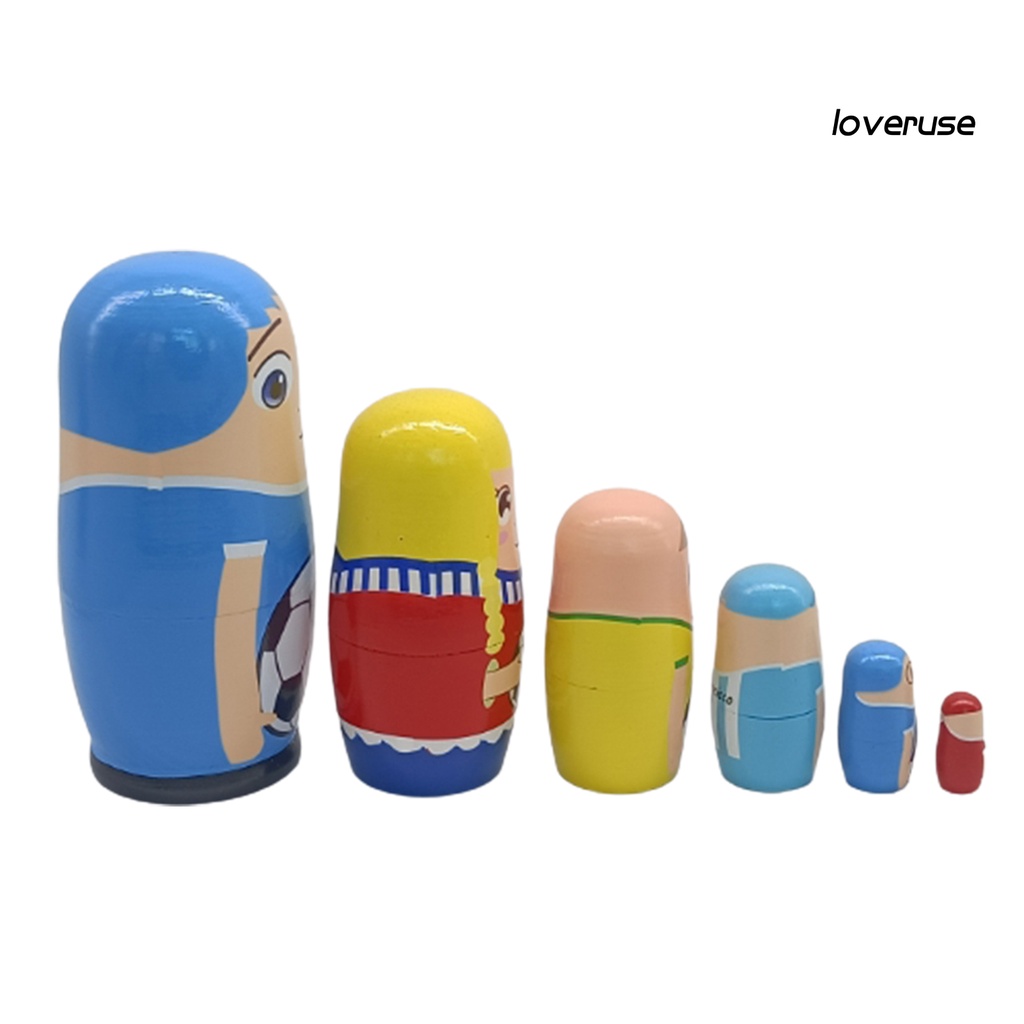 Set 6 mô hình cầu thủ bóng đá Matryoshka bằng gỗ