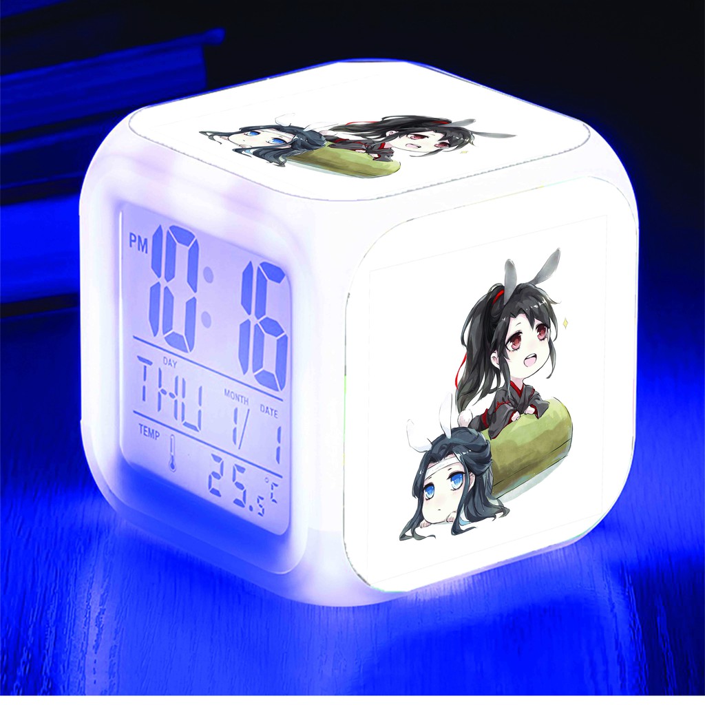 Đồng hồ báo thức để bàn in hình MA ĐẠO TỔ SƯ Mặc Hương Đồng Khứu đèn anime chibi LED đổi màu