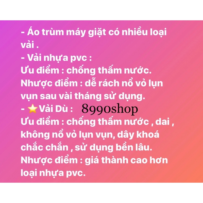 Áo Trùm Máy Giặt Cửa Trên Cửa Trước Vải Dù Dày Bền Dây Khoá To Từ 6 Đến 15kg