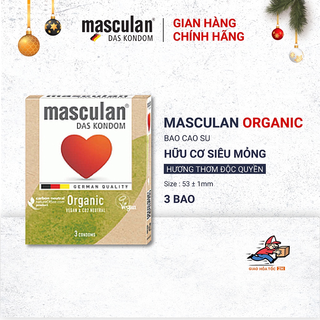 Bao cao su Masculan Organic siêu mỏng size 52mm - Tự phân hủy bảo vệ môi trường