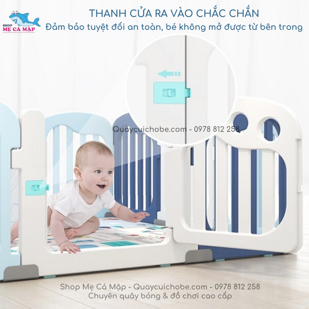 Quây Cũi Nhựa Bambi Kids Trắng Ghi Cao Cấp, Cũi Nhựa HDPE Không Mùi An Toàn Tuyệt Đối Cho Bé