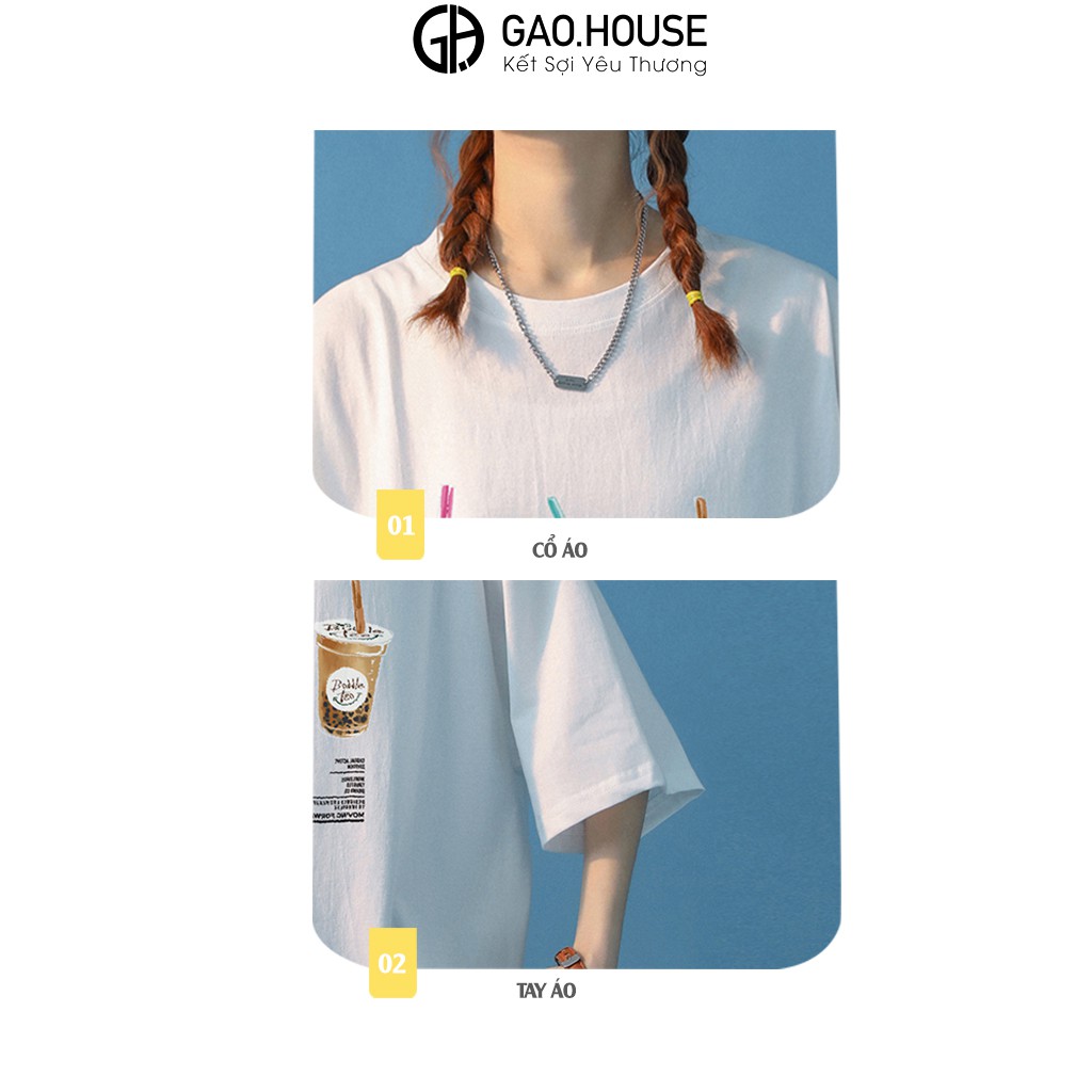 Áo thun nam nữ cộc tay Gạo House cotton hình trà sữa dáng oversize(V220)