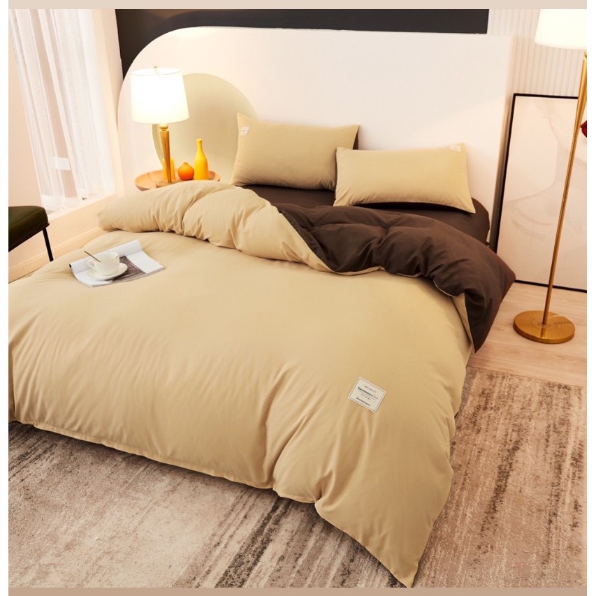 Bộ chăn ga và vỏ gối cotton tc basic Mùa Decor - Màu xanh rêu phối beige và các màu khác