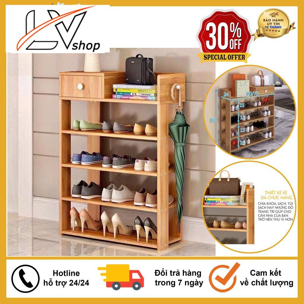 🌸🍀🌸 Kệ Để Giày Dép, Kệ Giày Bằng Gỗ 5 Tầng MDF Có Ngăn Kéo, Móc Treo Đồ Lắp Ghép Siêu Tiện Dụng Cho Gia Đình