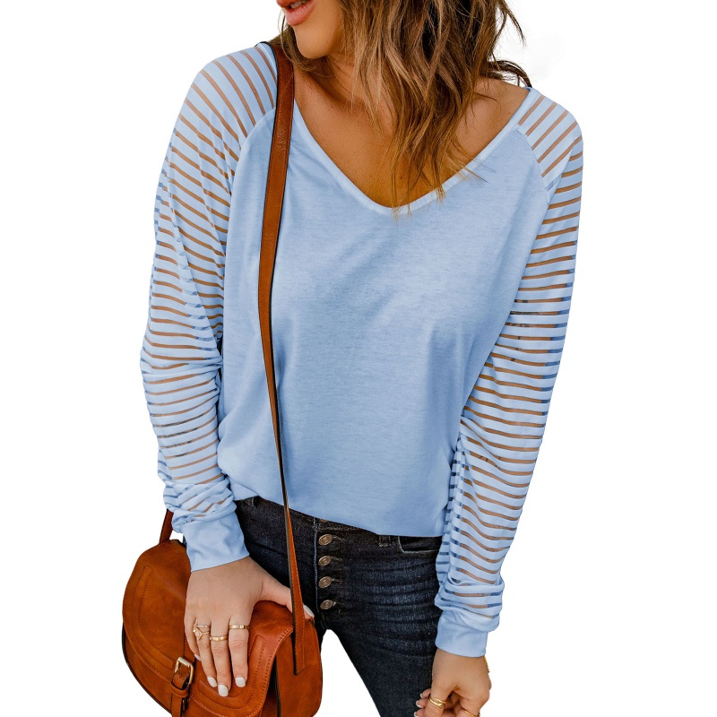 Áo Sơ Mi Tay Dài Dáng Rộng Phối Lưới Kẻ Sọc Thời Trang Công Sở Thanh Lịch Cho Nữ