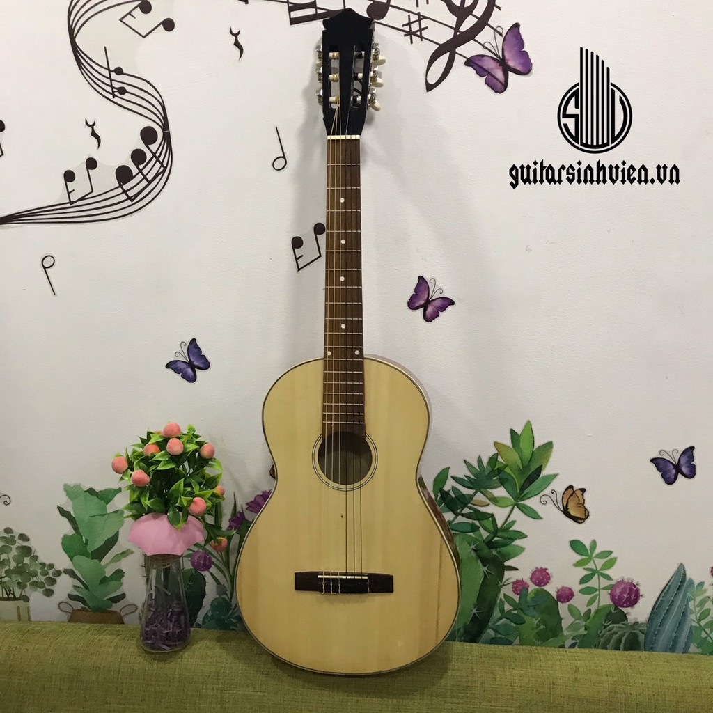 Đàn guitar mini 3/4 classic không đau tay - Cao 98cm có ty chống cong - Tăng 6 phụ kiện và 3 sticker - Âm vang sáng