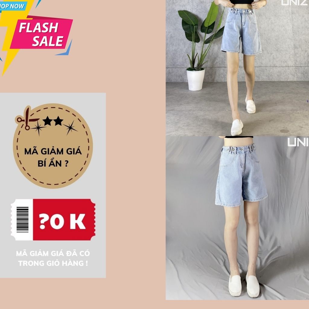 Quần Short Nữ 4 Khuy UNIZ (Màu Xanh), Dáng Lửng, Ulzzang, Cạp Cao, Form rộng, Vải Jean, Mềm Mại, Không Bai Màu
