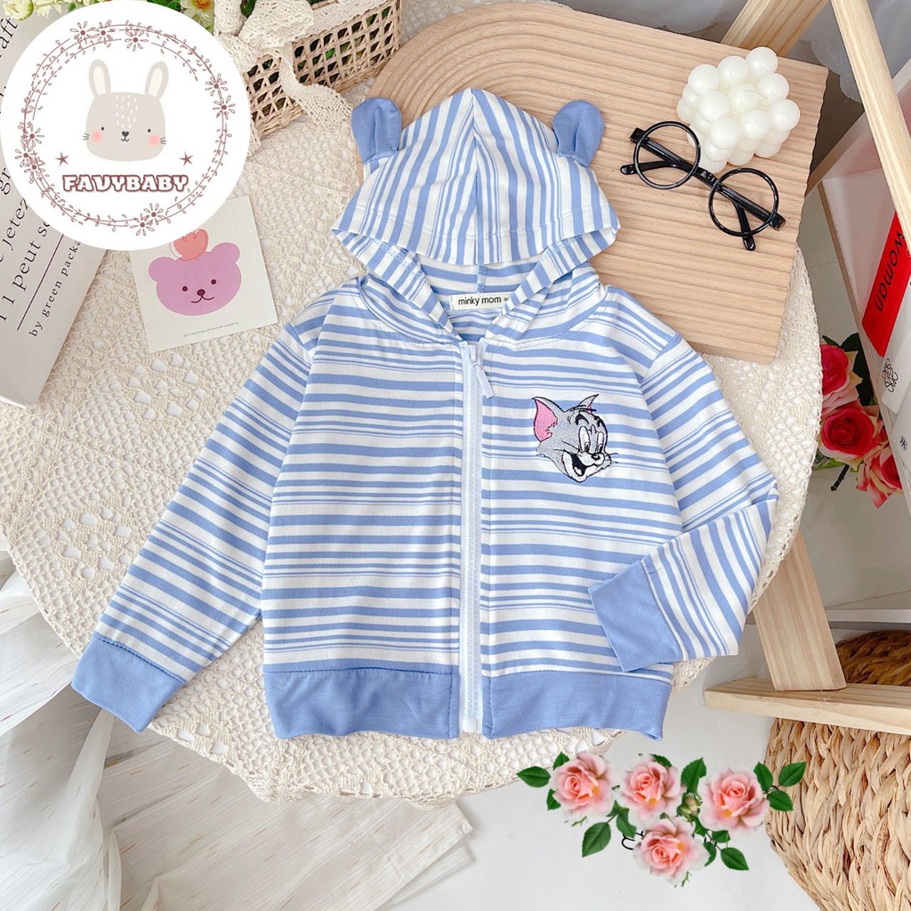 Áo Khoác Chống Nắng Trẻ Em MINKY MOM Chính Hãng Thun Lạnh Sọc Dệt Visco Tai Thú Hình Thêu Bé 0 1 2 3 4 5 Tuổi - Favybaby
