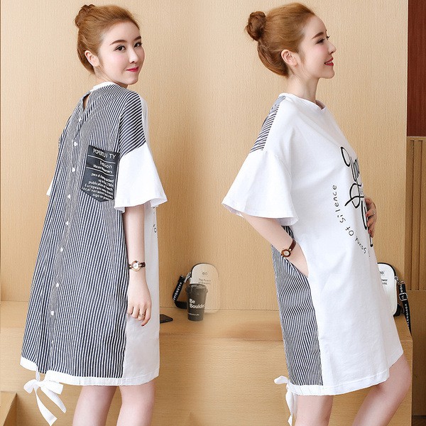 Đầm thun tay ngắn vải cotton dáng rộng thời trang phong cách hàn quốc