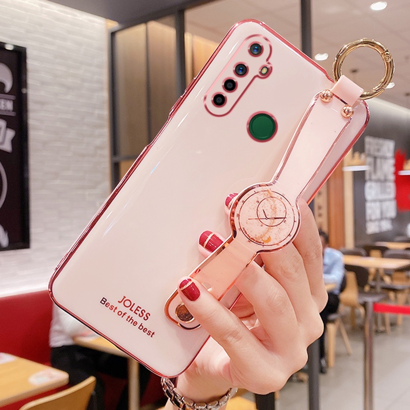 Ốp điện thoại màu kẹo mạ điện có dây đeo bảo vệ camera cho OPPO Realme 5i 5 5s 6i