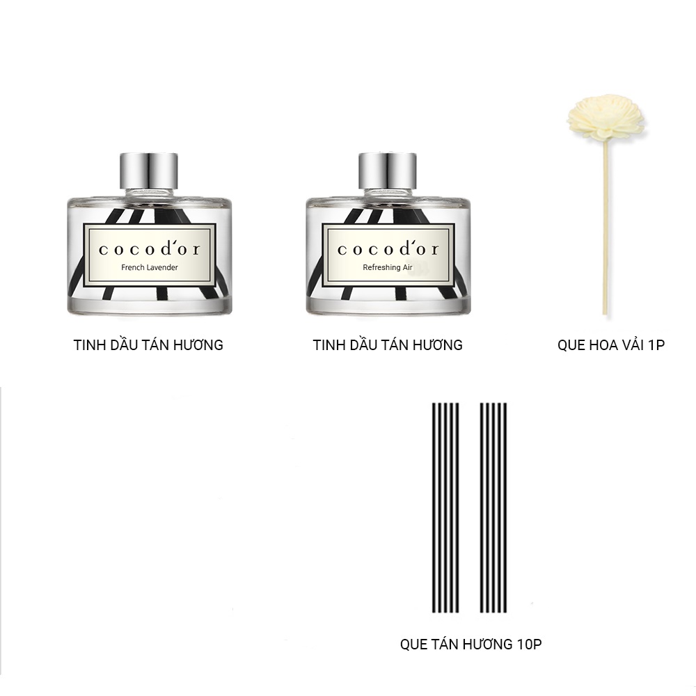 Bộ Gift Set 2 Lọ Tinh Dầu Tán Hương Thiết Kế Sang Chảnh Cocodor Diffuser 400ml