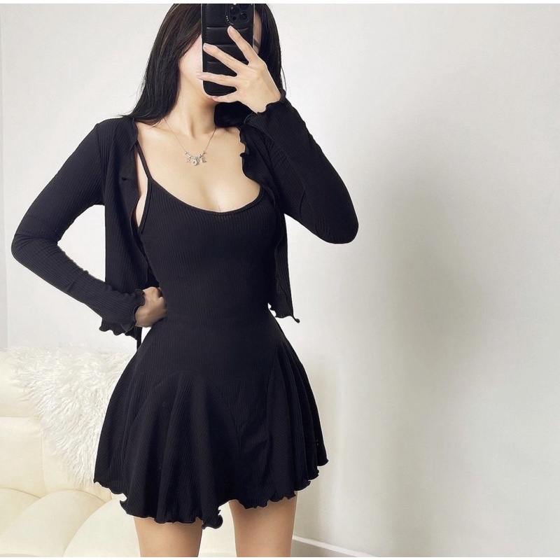 Đầm Dây Tà Xoè Kèm Khoác Ngoài Nữ Tính D61
