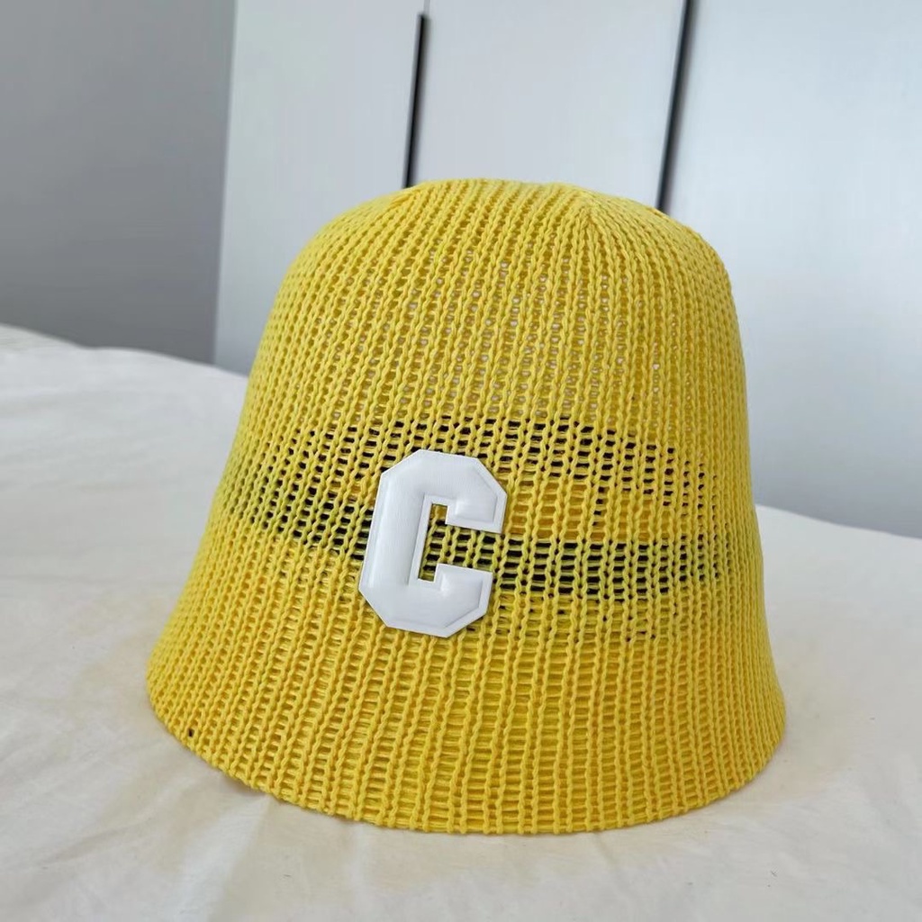 Nón Bucket Đan Len Mỏng Nhẹ Thoáng Khí In Chữ C Chống Nắng Thời Trang Mùa Hè Xinh Xắn Cho Nữ