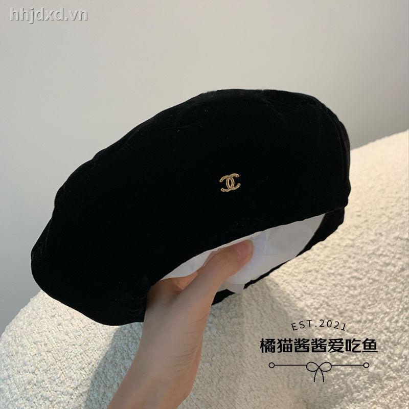 Nón Beret Vải Nhung Màu Đen Phong Cách Anh Quốc Cổ Điển Thời Trang