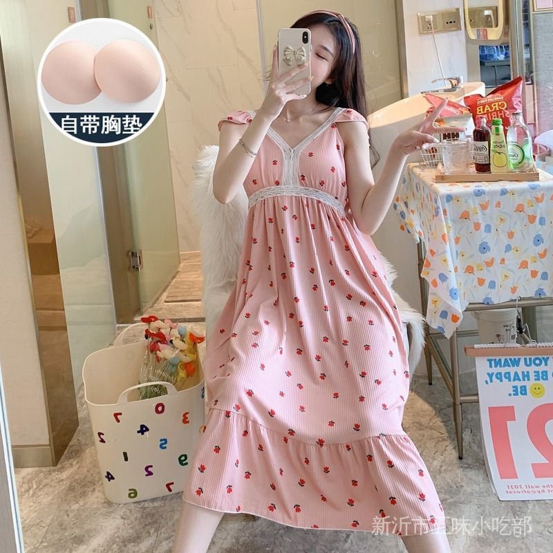Đầm Ngủ Hai Dây Có Mút Đệm Ngực Phong Cách Mới Thời Trang Mùa Hè