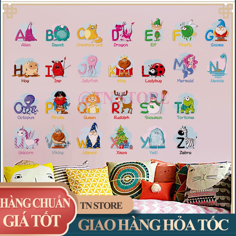 Miếng dán tường TRANG TRÍ PHÒNG CHO BÉ HỌC BẢNG CHỮ CÁI VỚI HÌNH CON VẬT ĐÁNG YÊU TN Store DECAL893