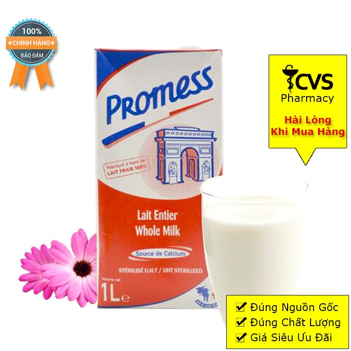 Thùng 6 Hộp - Sữa Tươi Pháp Promess - NGUYÊN KEM - ÍT BÉO - KHÔNG BÉO (1 Hộp/ 1L)