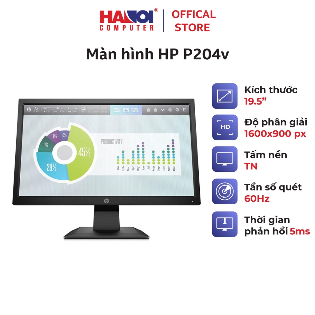 Màn hình HP P204v (19.5inch/HD/TN/60Hz/5ms/200nits/HDMI+VGA)