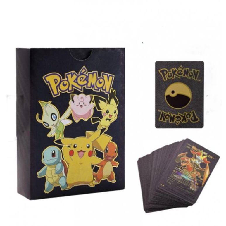 Hộp 55 Thẻ Bài Pokemon Bằng Lá Vàng Tiếng Anh Chống Thấm Nước