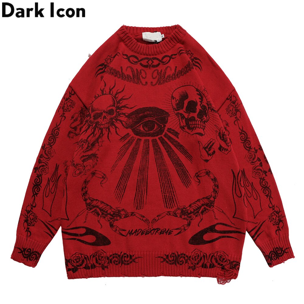 Áo Sweater Dệt Kim Dáng Rộng In Hình Bộ Xương Thời Trang Mùa Thu Cho Các Cặp Đôi