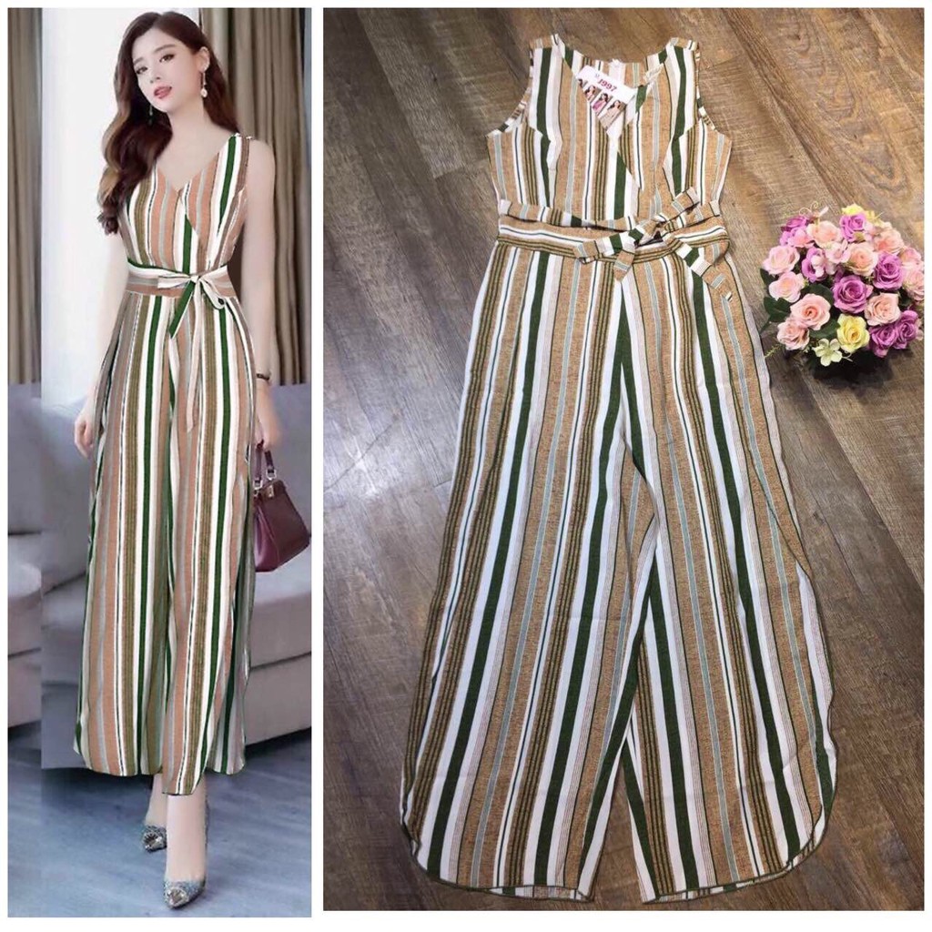 Đồ Bay Dài 💕FREESHIP💕Giảm 45k Khi Mua Đơn Từ 500k - Jumpsuit dài ống suông sẻ thắt nơ eo xinh xắn TJ997 | WebRaoVat - webraovat.net.vn