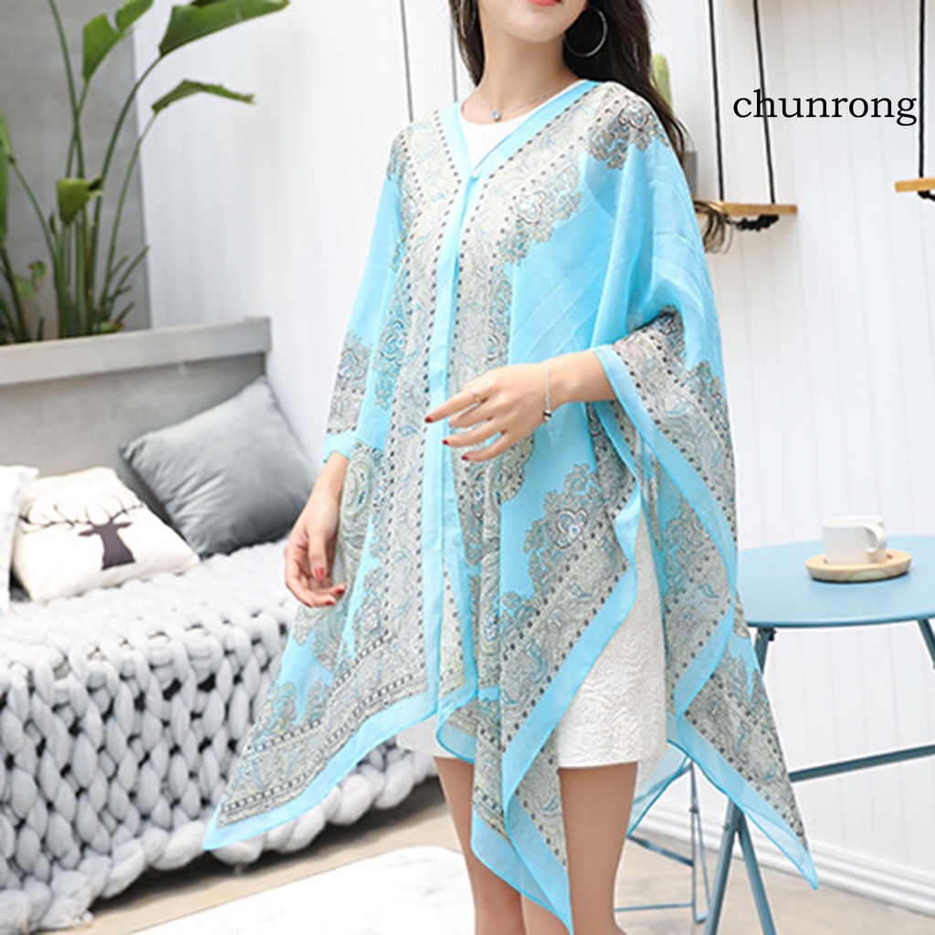 Áo Choàng Dáng Rộng In Họa Tiết Độc Đáo Thời Trang Đi Biển Quyến Rũ Cho Nữ